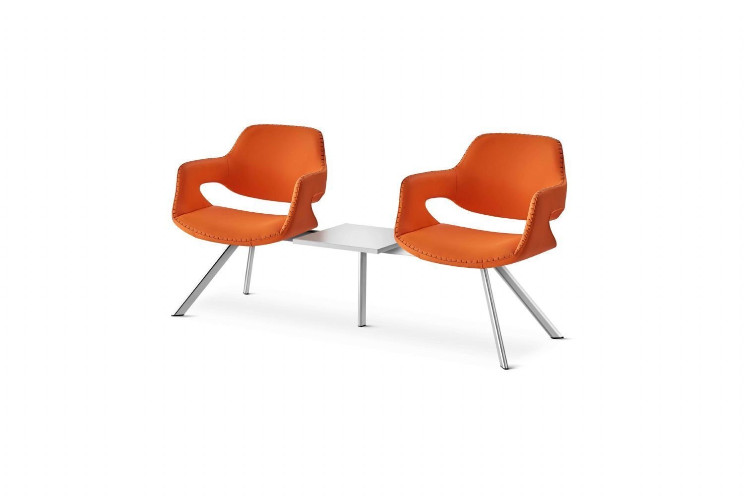 كرسي انتظار من الكروم بمقعدين مع طاولة قهوة