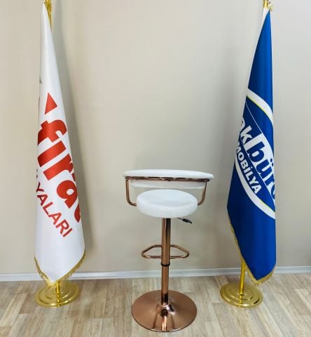 Akburo Ofis Galleria Bar Sandalyesi Beyaz Bakır Ayak