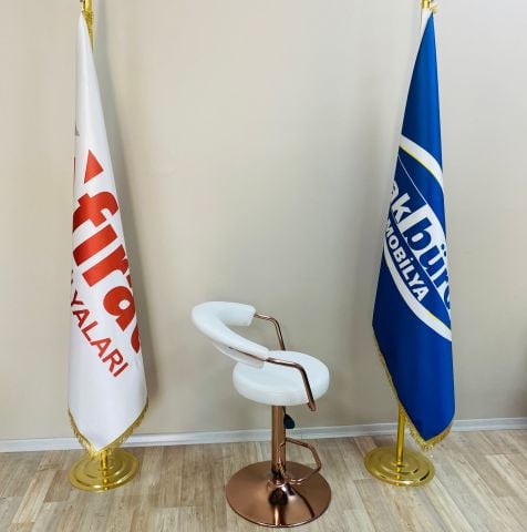 Akburo Ofis Galleria Bar Sandalyesi Beyaz Bakır Ayak