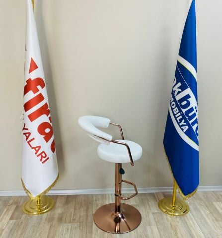 Akburo Ofis Galleria Bar Sandalyesi Beyaz Bakır Ayak