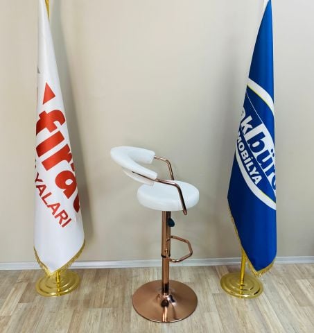Akburo Ofis Galleria Bar Sandalyesi Beyaz Bakır Ayak