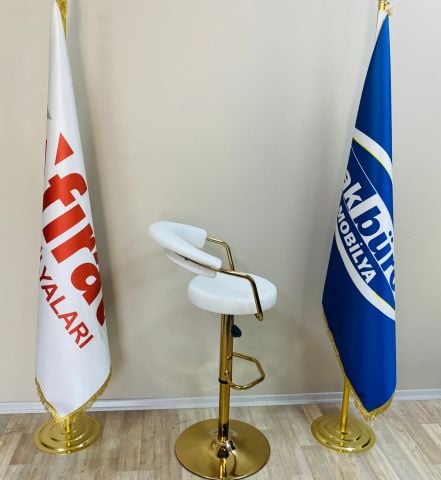 Akburo Ofis Galleria Bar Sandalyesi Beyaz Gold Ayak