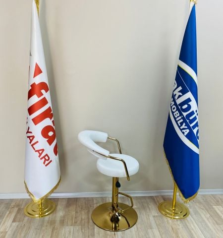 Akburo Ofis Galleria Bar Sandalyesi Beyaz Gold Ayak