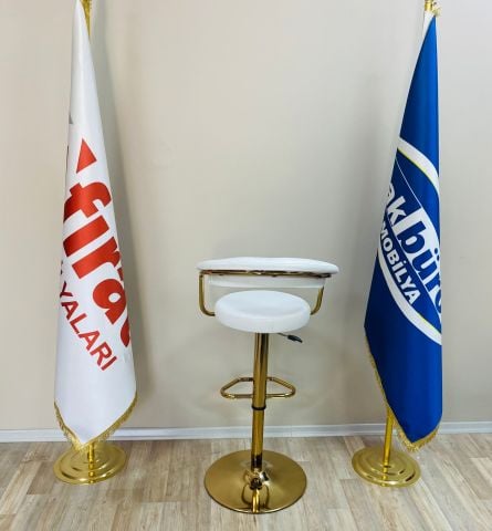 Akburo Ofis Galleria Bar Sandalyesi Beyaz Gold Ayak