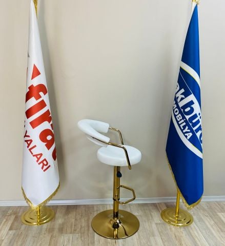 Akburo Ofis Galleria Bar Sandalyesi Beyaz Gold Ayak