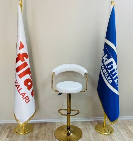 Akburo Ofis Galleria Bar Sandalyesi Beyaz Gold Ayak