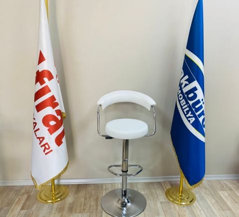 Akburo Ofis Galleria Bar Sandalyesi Beyaz Krom Ayak