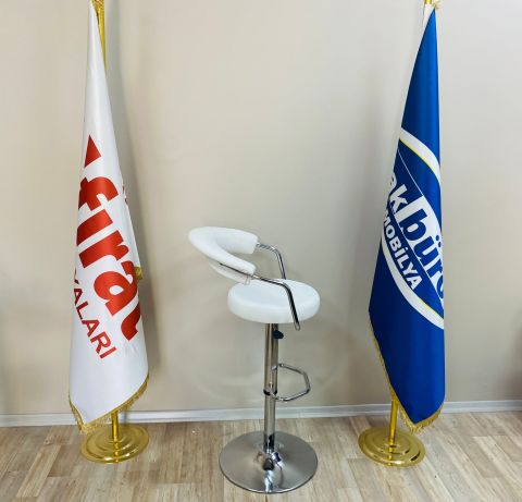 Akburo Ofis Galleria Bar Sandalyesi Beyaz Krom Ayak