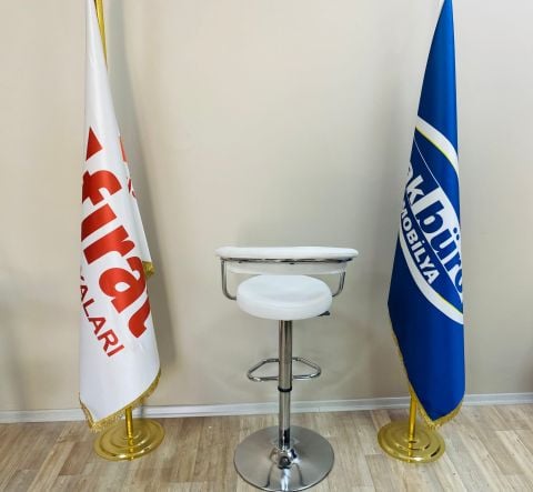 Akburo Ofis Galleria Bar Sandalyesi Beyaz Krom Ayak