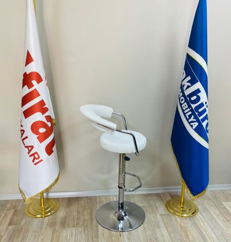 Akburo Ofis Galleria Bar Sandalyesi Beyaz Krom Ayak