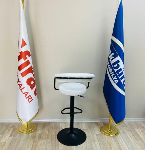 Akburo Ofis Galleria Bar Sandalyesi Beyaz Siyah Ayak