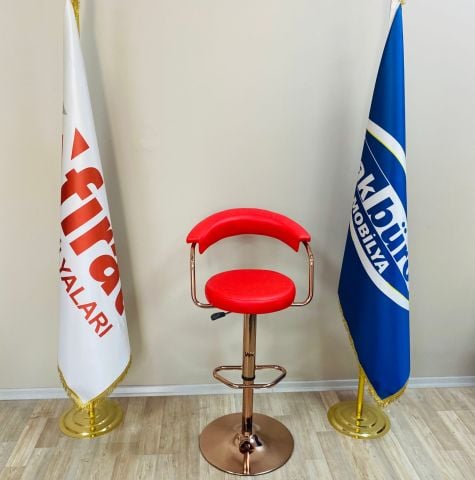 Akburo Ofis Galleria Bar Sandalyesi Kırmızı Bakır Ayak