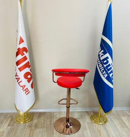 Akburo Ofis Galleria Bar Sandalyesi Kırmızı Bakır Ayak