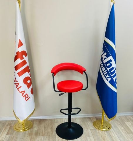 Akburo Ofis Galleria Bar Sandalyesi Kırmızı Siyah Ayak
