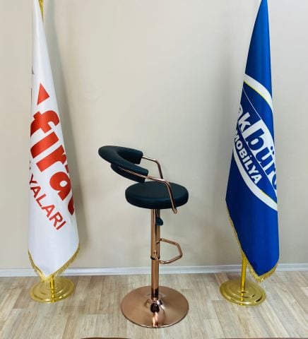 Akburo Ofis Galleria Bar Sandalyesi Siyah Bakır Ayak