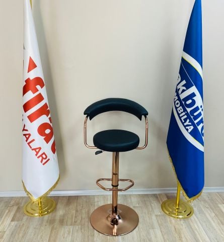 Akburo Ofis Galleria Bar Sandalyesi Siyah Bakır Ayak