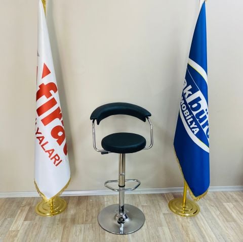 Akburo Ofis Galleria Bar Sandalyesi Siyah Krom Ayak