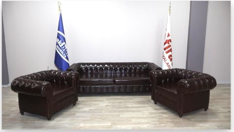 مجموعة مقاعد تشيستر الجلدية القابلة للسحب